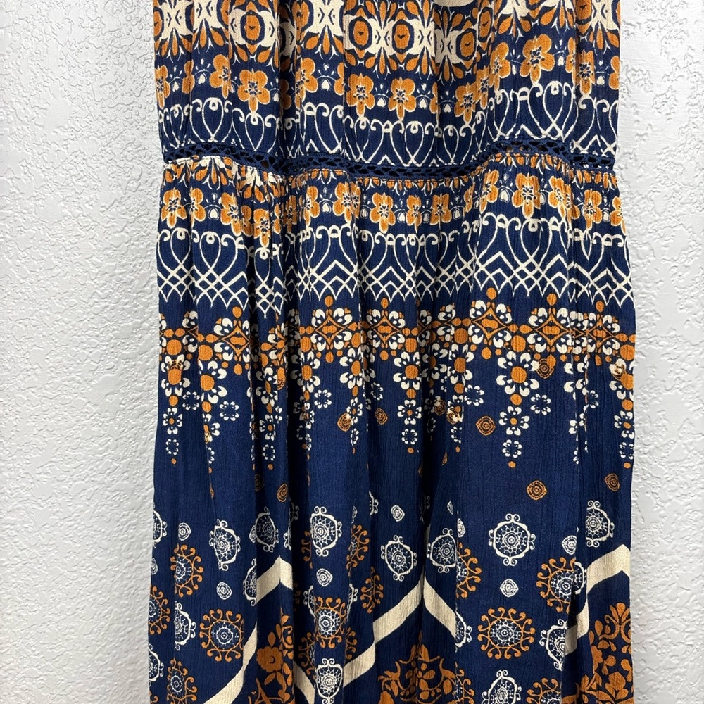 Altar'd State Women’s Navy and Orange Small Bohemian Patterned Maxi Dress - Picture 3 of 10